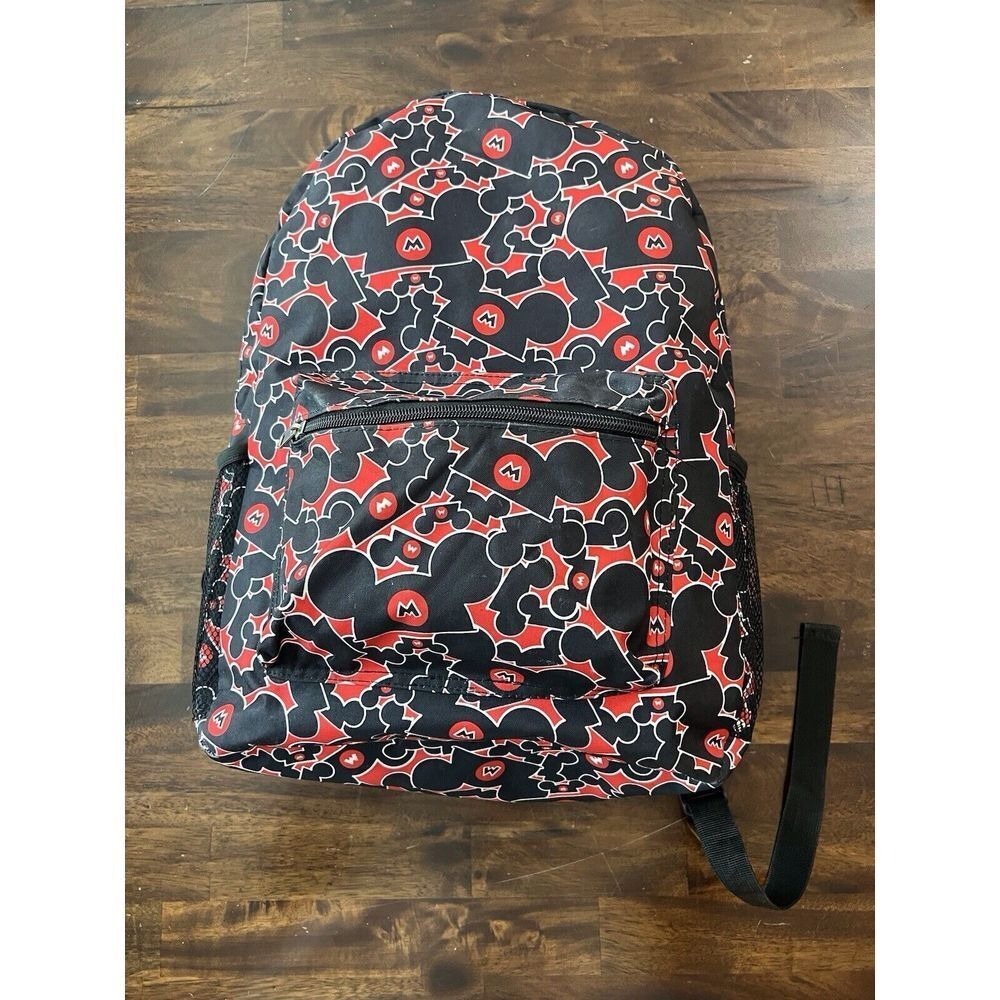 Disney Mickey Mouse Backpack School Travel Book Bag Black Red